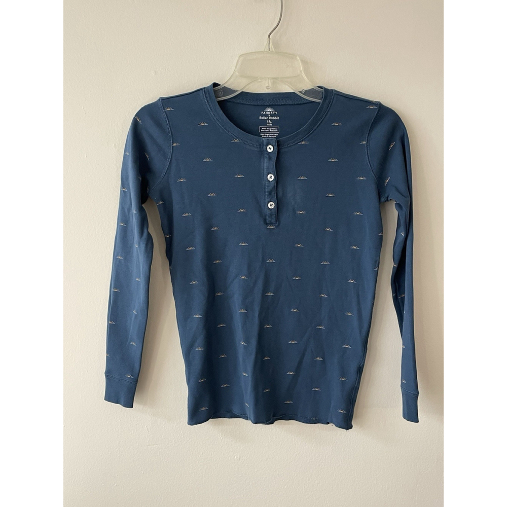 Faherty x Roller Rabbit Girls Blue Long Sleeve T-Shirt Size 14